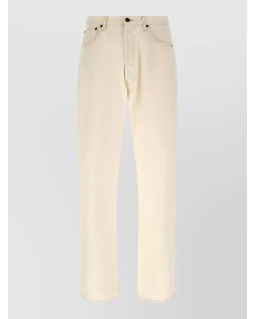 Prada Natural Contrast Stitching Structured Straight Leg Jeans for men