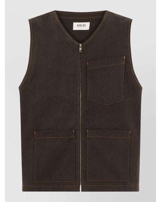 Agolde Brown Sleeveless Denim Layering Vest Multiple Pockets for men