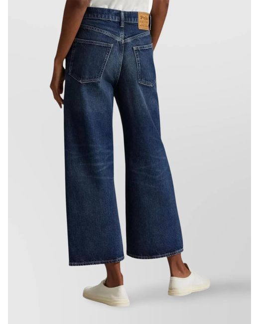 Ralph Lauren Blue Cropped Wide-Leg Cotton Trousers