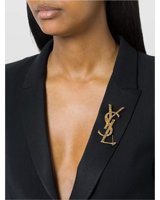 Saint Laurent Metallic Crocodile-Texture Brass Brooch