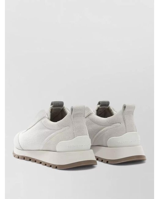 Brunello Cucinelli White Suede And Canvas Slip-On Sneakers