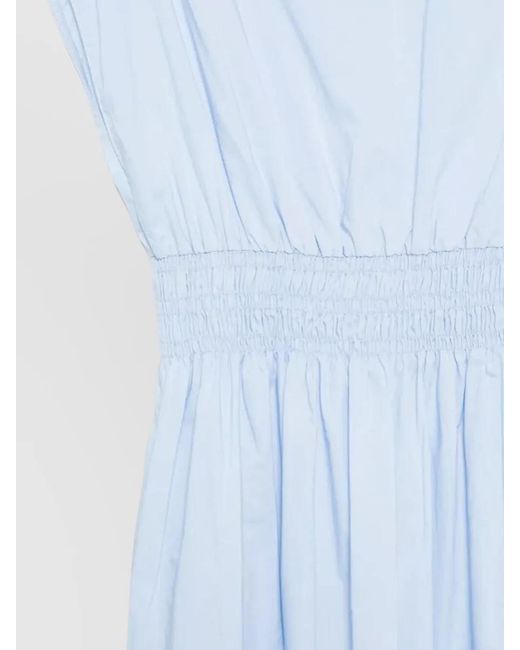 Roberto Collina White Cotton Midi Dress Elastic Waist Pleated