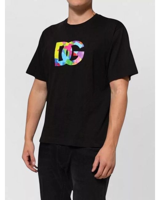Dolce & Gabbana Black Logo-Print Cotton Crew-Neck T-Shirt for men