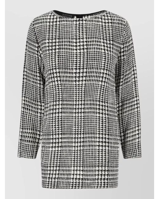 Gianluca Capannolo Gray Knee Length Dress Checked Pattern Long Sleeves