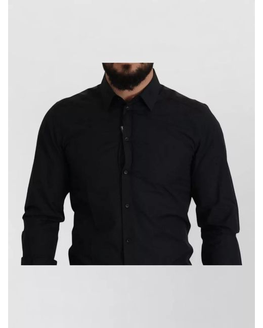 Dolce & Gabbana Blue Cotton Slim-Fit Long-Sleeve Dress Shirt for men