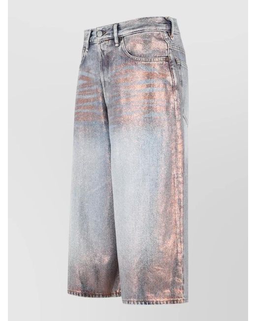 Acne Gray Cotton Blend Bermuda Shorts Metallic Finish