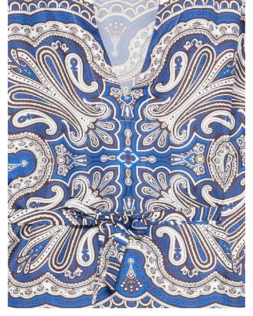 P.A.R.O.S.H. Blue Paisley Shirt Long Sleeves Tie Neckline