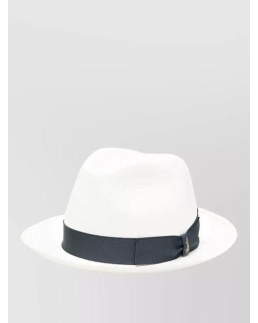 Borsalino White Federico Raffia Hat Grosgrain Ribbon Wide Brim for men