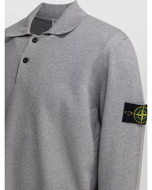 Stone Island Gray Cotton Long-Sleeve Polo Shirt for men