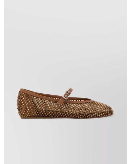Le Silla Brown Crystal-Embellished Mesh Ballerina Shoes