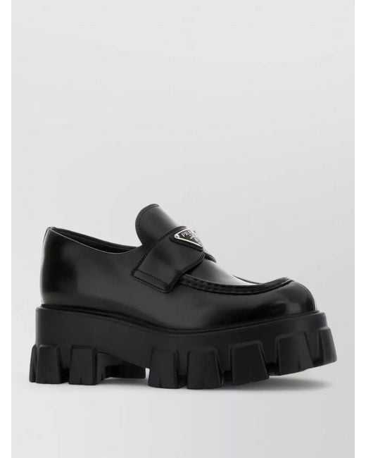 Prada Black Monolith Leather Lace Up Platform Loafers