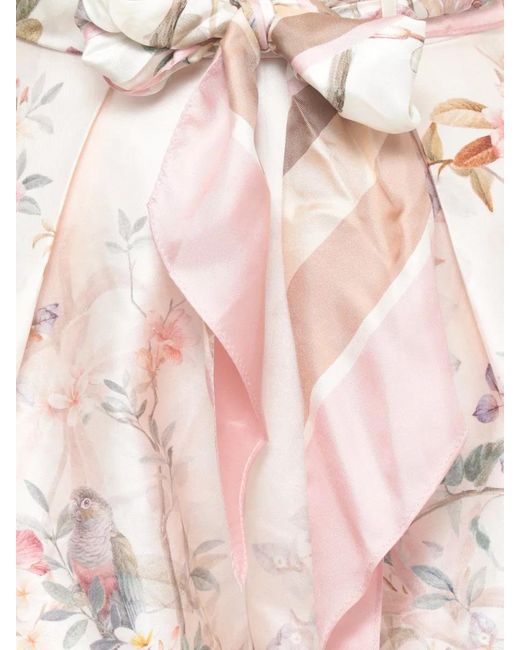 Zimmermann Natural Silk Blend Floral-Print Pleated Tailored Shorts