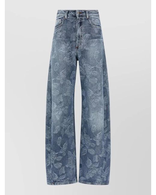 GIUSEPPE DI MORABITO Blue Floral Jacquard Denim Trousers Front Back Pockets