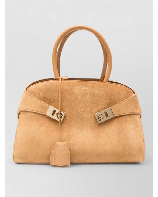 Ferragamo Natural Small Leather Tote Bag Detachable Strap