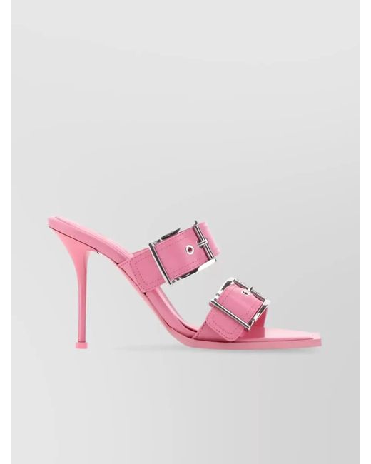 McQueen Pink Leather Buckle Sandals