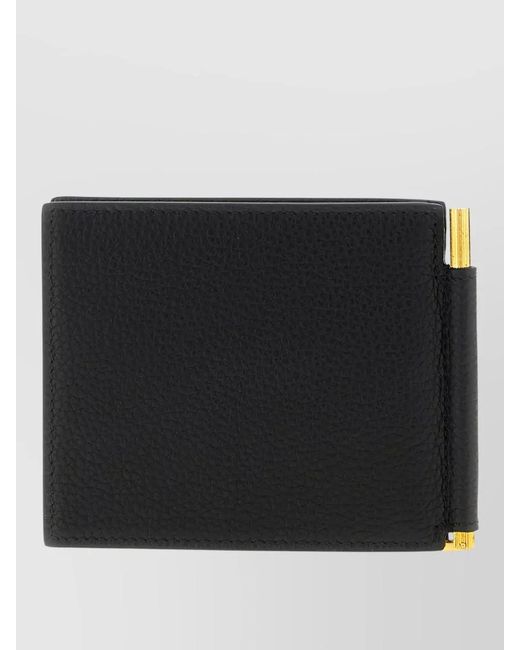 Tom Ford Black Hammered Leather Card Holder for men