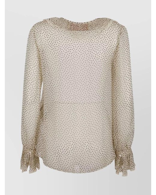 Valentino Garavani Natural Silk Printed Ruffled Long-Sleeve Blouse