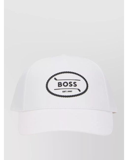 Boss White Cotton Logo Baseball Cap for men