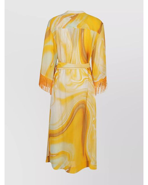 Jonathan Simkhai Metallic Abstract Pattern Silk Cover Up With Fringe