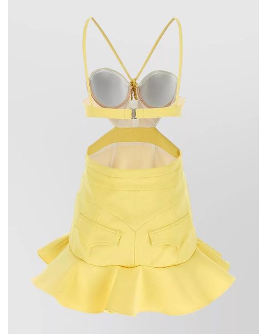 Rabanne Yellow Dress Cut Out Design Flared Hem