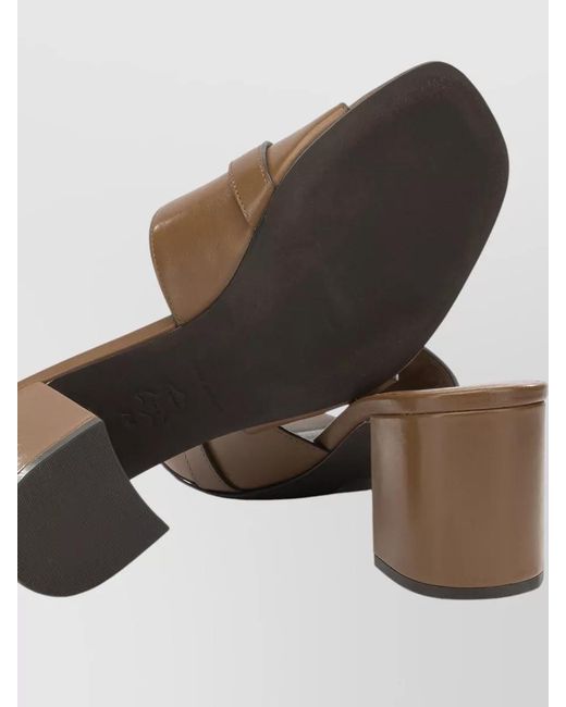 Tory Burch Brown Block Heel Mules Open Toe Buckle