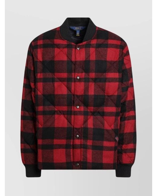 Polo Ralph Lauren Red Plaid Check Quilted Bomber Jacket for men