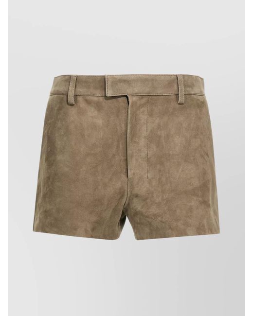 AMI Natural Soft Suede Shorts Button Detail