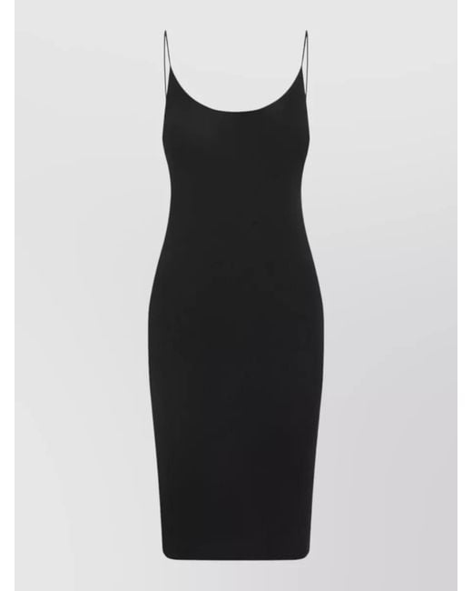 Saint Laurent Black Ribbed-Knit Open-Back Midi Dress