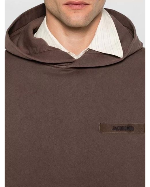 Jacquemus Brown Hooded Crewneck Top Long Sleeve Style for men