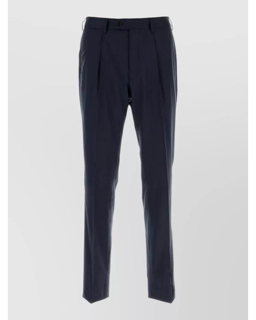 Brioni Blue Stretch Wool Pleated Front Tailored Trousers for men