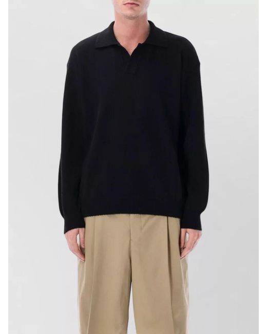 Roberto Collina Blue Textured-Knit Long-Sleeve Polo Sweater for men
