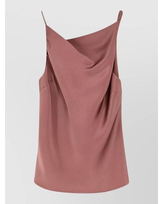 Alysi Red Satin Top Adjustable Strap Asymmetrical Cutout Back