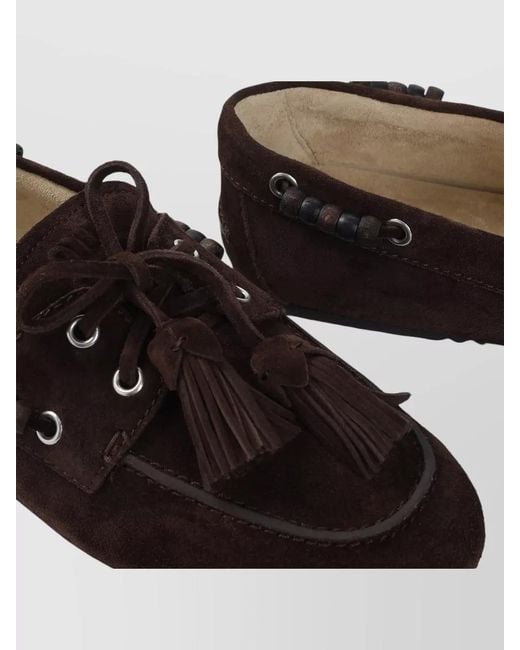 Miu Miu Brown Suede Loafer Lace Up Tassels Rubber Sole