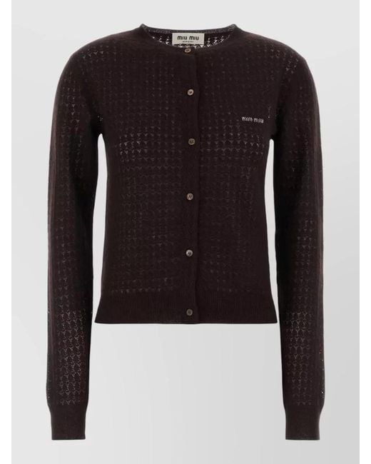 Miu Miu Black Cashmere Blend Cropped Cardigan Long Sleeves