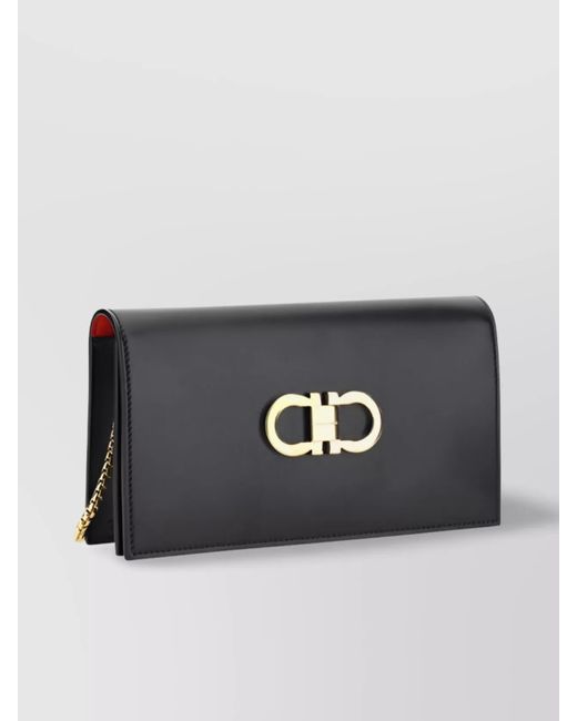 Ferragamo Black Rectangular Calfskin Clutch Bag