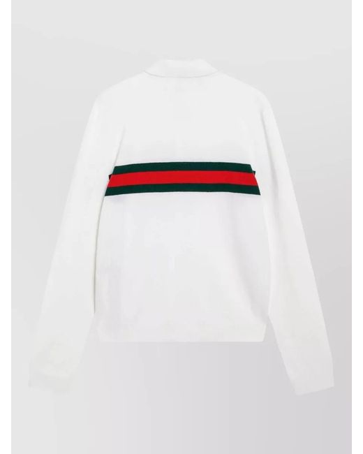 Gucci White Striped Polo Knit Long Sleeve Sweater for men