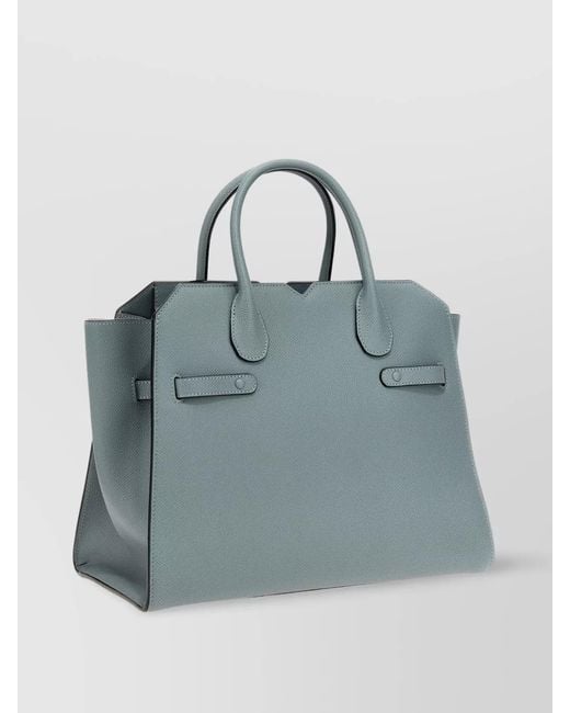 Valextra Blue Medium Calfskin Leather Tote Bag