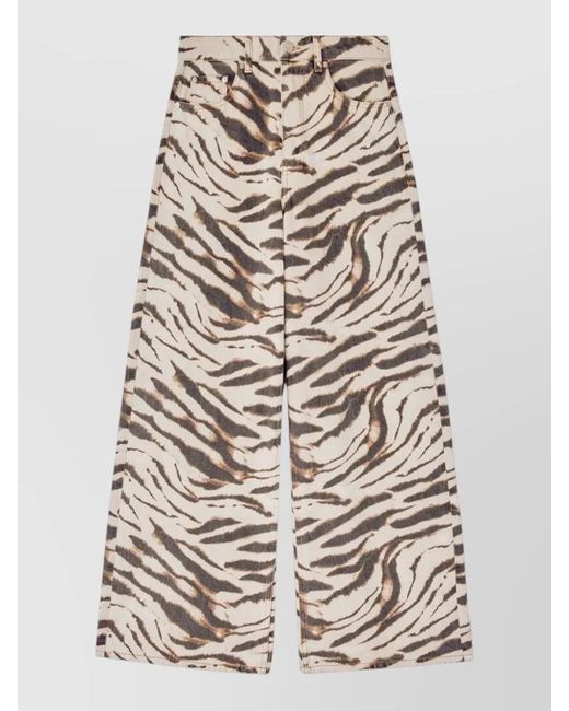 Ganni Multicolor High Waist Wide Leg Zebra Denim Trousers