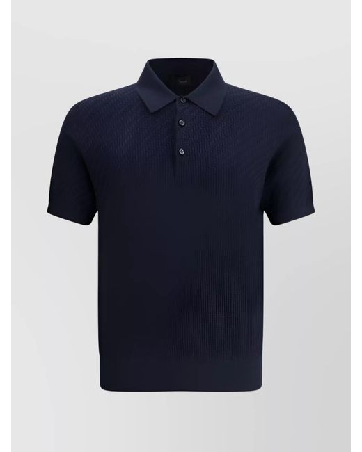 Brioni Blue Silk Cashmere Knit Short-Sleeve Polo Shirt for men