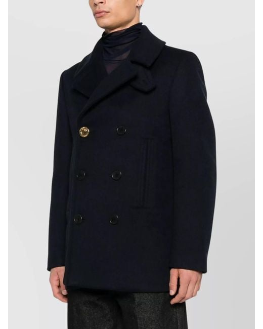 Givenchy Blue Wool Double-Breasted Peacoat for men