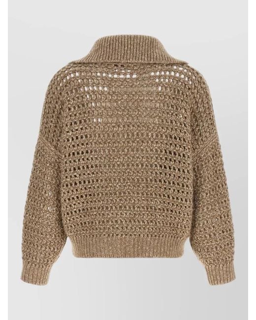 Brunello Cucinelli Natural Dazzling Mesh Knit Sequin Detail Cardigan