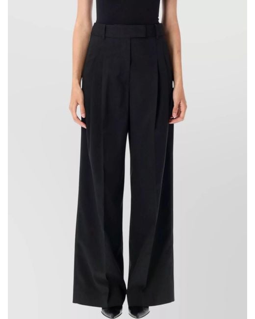 By Malene Birger Black Pleated High-Rise Wide-Leg Trousers