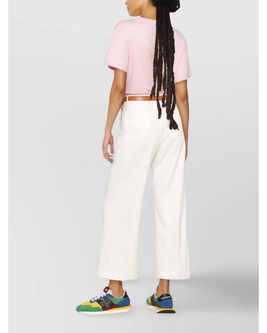 Ralph Lauren White Flared Cotton Blend Trousers With Pockets And Pressed Crease