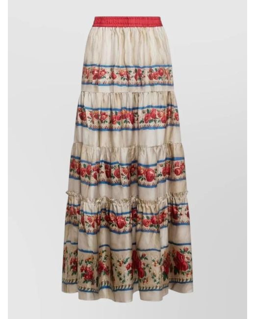 Pierre Louis Mascia Multicolor Silk Skirt Tiered Maxi Floral Print