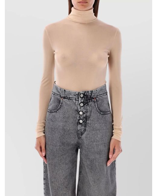 Maison Margiela Blue Semi-Sheer Turtleneck Long-Sleeve Bodysuit