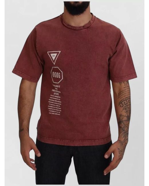 Dolce & Gabbana Red Cotton Printed Crew Neck Short Sleeve T-Shirt for men
