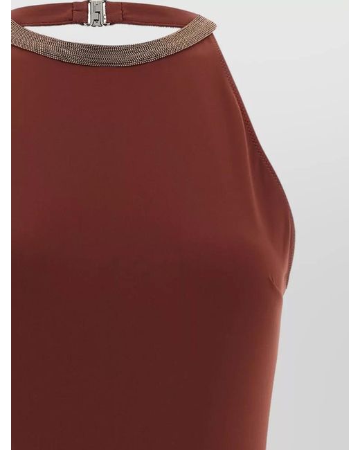 Brunello Cucinelli Red Precious Collar Halter Swimsuit Back Cutout