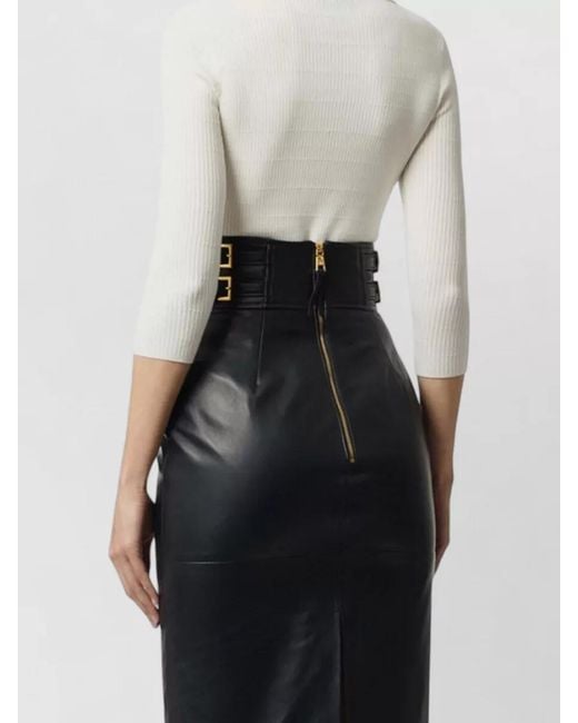 Elisabetta Franchi White Knit Sweater Ribbed Texture Chest Pocket