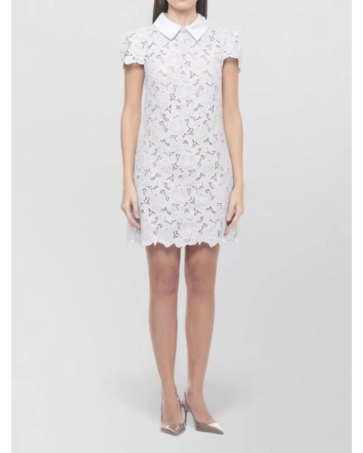 Self-Portrait White Lace Dress Sheer Overlay Scalloped Hem