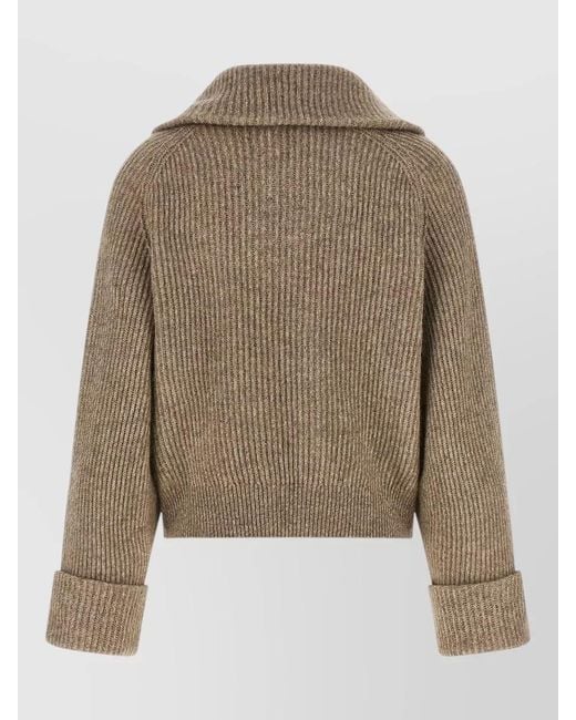 Brunello Cucinelli Natural Cashmere Vicuña Cardigan High Collar Zip